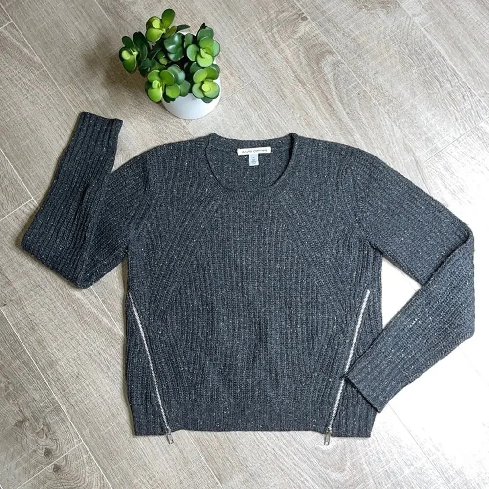 AUTUMN CASHMERE Gray Crewneck Zipper Detail Sweater